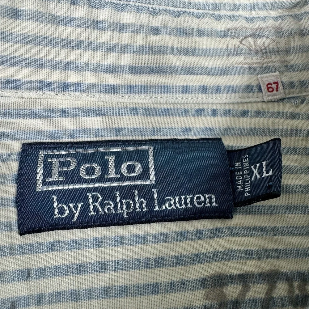 Polo Ralph Lauren Vtg RL67 Striped Loop Collar Mens Button Front Shirt XL NWT